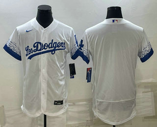 Mens Los Angeles Dodgers Blank White City Connect Flex Base Stitched Baseball Jersey